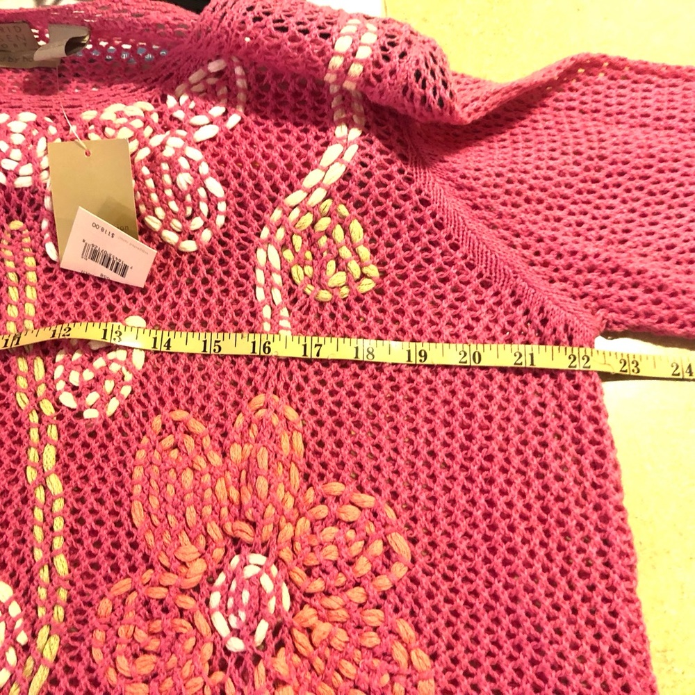 NWT Sigrid Olsen Boxy Pink and White Long Sleeve Sweater - Picture 9 of 9